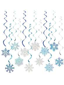 24 pezzi Decorazioni a spirale appese con fiocchi di neve blu e argento, ghirlanda di fiocchi di neve arcobaleno per soffitto, decorazioni per feste a tema Frozen, adatte per Capodanno, compleanni, feste di Natale, decorazioni invernali - Multicolore - Visualizzare 11