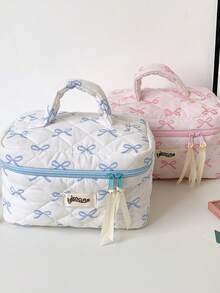 1 PC Girl Large Capacity Handheld Makeup Bag, Student Bow Simple Wash Bag, Large Skincare Storage Bag