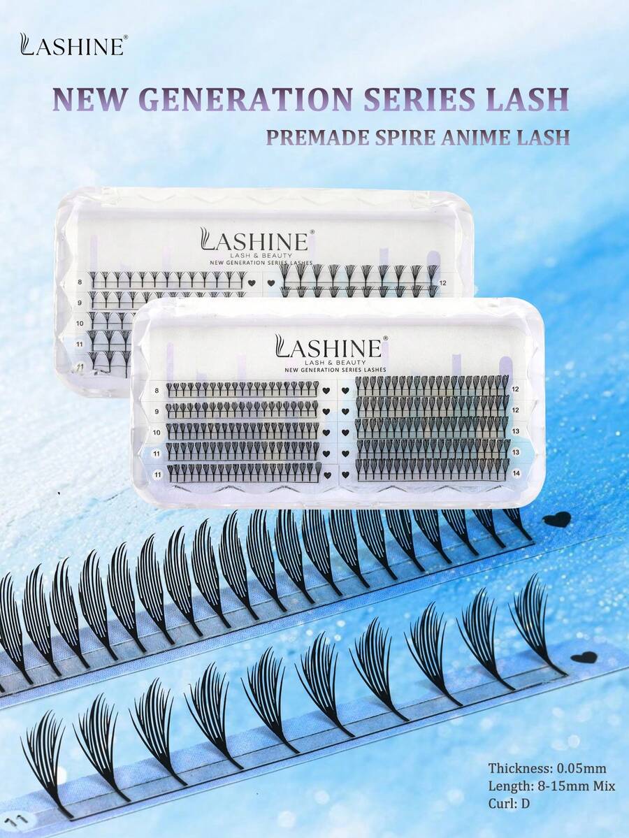 Lashine 10 Reihen D-Locken 0,05 mm Dicke synthetische Nerz Manga Anime Comic Spirale Wimpern 8-15 mm Mischlänge Federform Falsche Wimpern Comic Spirale Wimpernverlängerung Vorgefertigte Fächer Natürliche Kaschmir Manga Falsche Wimpern - D - Übersicht 1