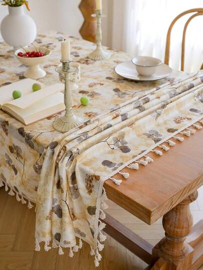 1 szt. aksamitny obrus, styl vintage, prostokątny, beżowy z frędzlami, zmywalny, odpowiedni na stolik kawowy, szafkę nocną, wystrój pokoju, do domu wiejskiego, do kuchni, jadalni, na imprezę, na święta, na każdą porę roku, na jesień