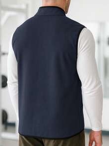Men's Sleeveless Fleece Vest, Stand Collar Zip-Up Jacket, Suitable For Travelers, Home, Camping, Gym, Hiking, Cycling, Running, Layering, Daily Commute,Winter - Navy Blue - View 3