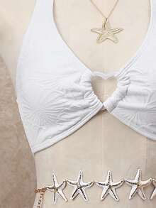 Bellisia 夏季沙滩心形戒指装饰挂脖比基尼泳装套装 - 白色 - 查看 2