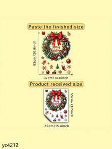 1 pieza Pegatinas navideñas de PVC 3D realistas y removibles con adhesivo doble cara - Corona con bastones de caramelo, hombre de jengibre, lazo rojo - Decoración DIY para puertas, espejos, paneles de vidrio