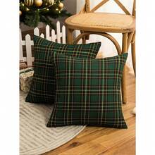 Christmas Scottish Plaid Pattern Pillowcase, Cushion Cover, Classic Cottage Outdoor Square Cushion Cover Suitable For Home Decoration In Living Room Sofas, Bedrooms And Other Settings. - 綠色 - 查看 1
