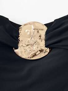 Bikinx Women's Solid Color Ruched Detachable Strap Sexy One-Piece Swimsuit With Metal Decor Vacation Beach Black Summer - Black - View 6