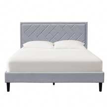 Padded Headboard Fabric Bed Frame Grey Stone Blue In 3ft Single 4ft6 Double  5ft King - Light Grey - View 2