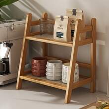 2-Tier Bamboo Countertop Storage Rack - Modern Cream Vintage Style, Trapezoidal Design, Wood Finish, Multipurpose Shelf For Dorms, Bedrooms, Offices And Kitchens, Vertical Shelf, Stand - 米色 - 查看 12