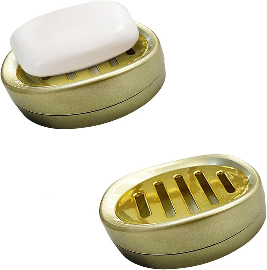Jaboneras para Bañocon Bandeja de Drenaje,ón Sólido paraón Sólido, Bandeja deón de Plástico con Tapa, Bandeja deón Portátil, Adecuada para Baño, Gimnasio, Hogar (Dorado) - 1 - Ver 1