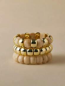 3pcs Fashionable Bohemian Style Acrylic Colorful Curved Tubes Stretch Bracelets, Suitable For Women To Wear On Daily Basis