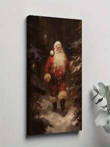 1PC Framed 30*40cm(12*16inch)Or40*60cm(16*24inch) Festive Christmas Oil Painting Poster Gingerbread Man Santa Canvas Print For Home Living Room Library Wall Decor Perfect Holi (17)