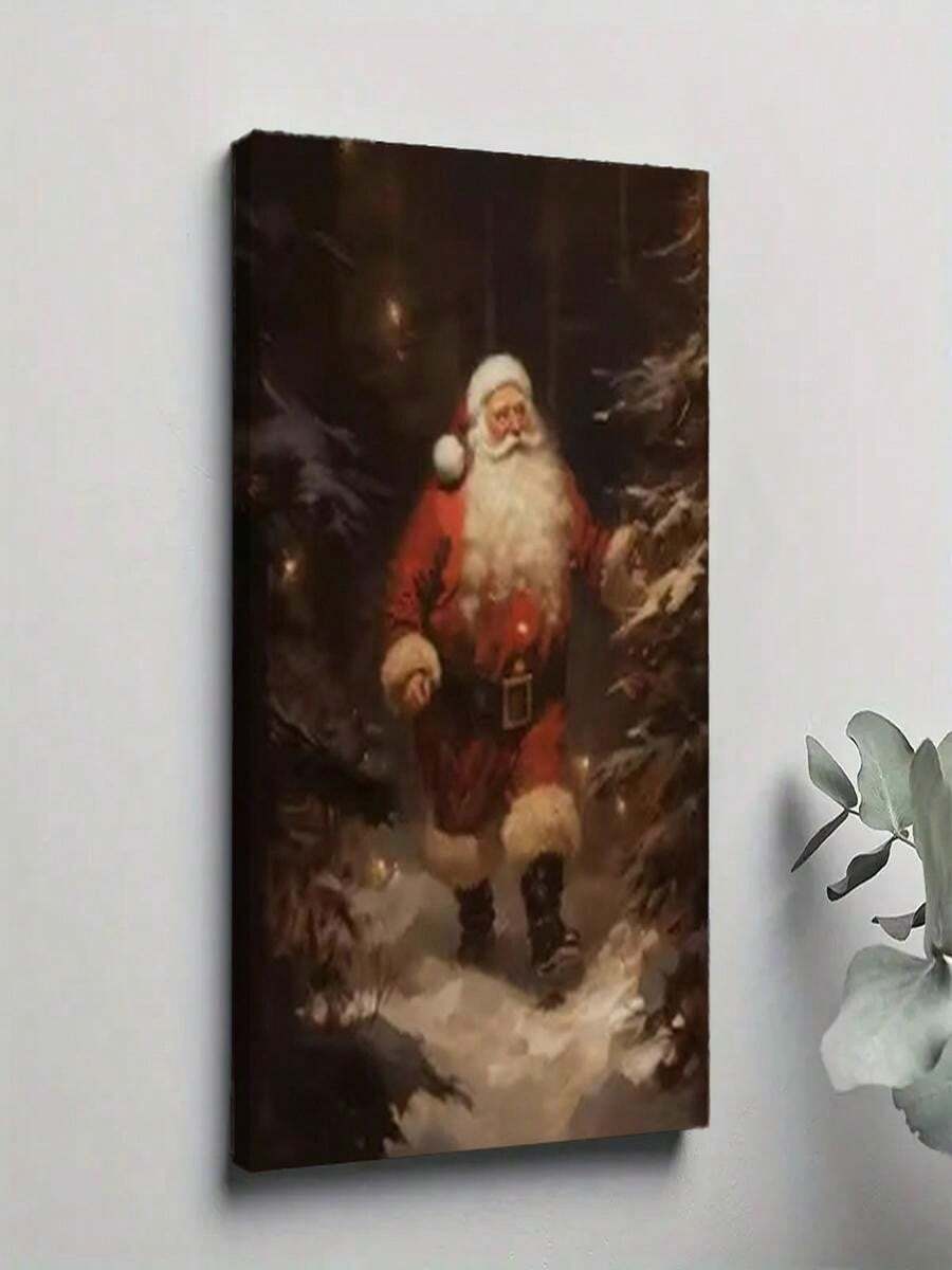 1PC Framed 30*40cm(12*16inch)Or40*60cm(16*24inch) Festive Christmas Oil Painting Poster Gingerbread Man Santa Canvas Print For Home Living Room Library Wall Decor Perfect Holi (17)