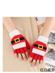 Guantes de Navidad para mujer, invierno, de medio dedo, reversibles, aislados, cálidos, de punto, de lana, con diseño de dibujos animados, con dedos descubiertos, para estudiantes, atuendo de Acción de Gracias, Navidad, invierno, equipo de invierno, guantes de oso, Navidad