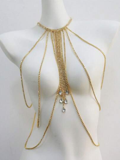 1 pezzo Collana/catena per il corpo con pendente a goccia d'acqua bianco e sexy, adatta per discoteca, festa in spiaggia, bikini, catena per il corpo in cristallo