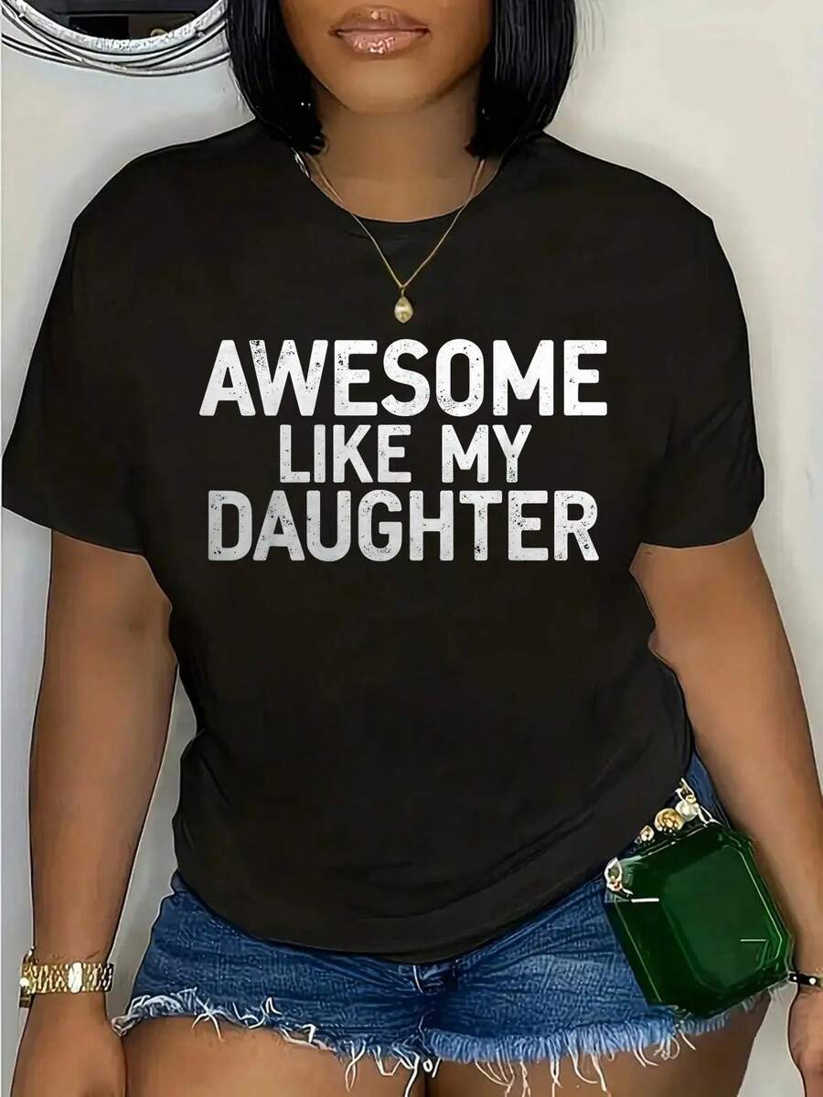 100% Coton Génial Comme Ma Fille Vintage Hommes Drôle Fête des Pères Papa T-Shirt Femmes Hommes Vacances d'été Doux T-Shirt Coupe Décontractée Confort Classique Hauts - Noir - Voir 1
