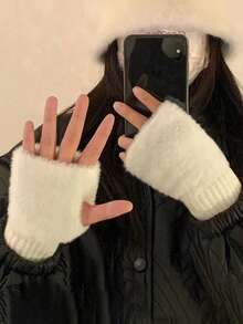 Guantes de medio dedo cálidos, guantes de punto suaves y minimalistas a prueba de frío, cómodos, guantes de medio dedo para oficina, otoño/invierno