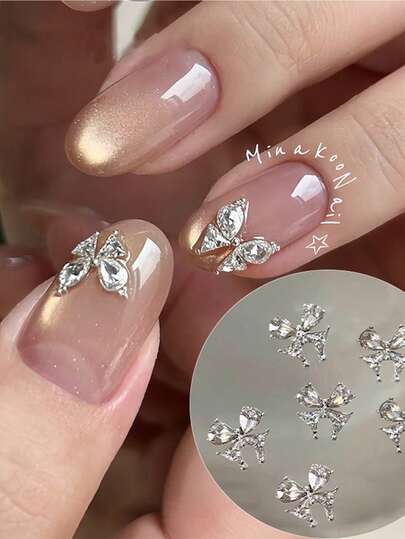 10pcs Sparkling Butterfly Zirconia Nail Art Decorations, Elegant Bowknot, Heart Rhinestone Alloy Nail Jewelry