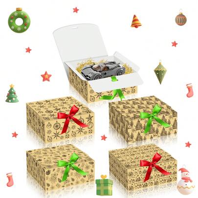 4pcs/Pack Christmas Gift Packaging Boxes, Squirrel, Gingerbread Man, Star, Pine Cone, Snowflake, Reindeer Pattern Design, Party Favor Gift Boxes