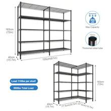 Scaffali in metallo pesante Fuyoula da 5 ripiani, grandi 155*183*40 cm, con ripiani regolabili, scaffali salvaspazio ideali per garage, cantina, dispensa e ufficio, colore nero