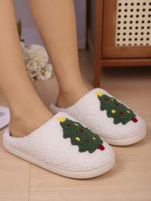 1 Pair Children's Slippers, Christmas Warm Plush Soft Bottom Cartoon Pattern, Suitable For Boys And Girls, Toddler/Little Kid, Comfortable For Indoor And Outdoor Wear, Autumn/Winter