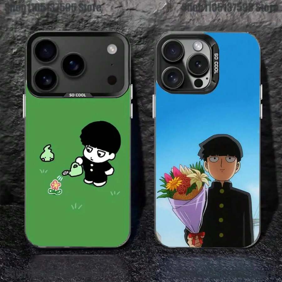 M-Mob Psycho 100 Anime Phone Case Cover Compatible With  17, 16, 15, 14, 13, 12, 11, Pro, XS, Max, Plus, Mini, SE4, E Black Matte Shockproof Cover, Cover Compatible With  17 Case,  17 Pro Case,  17 Pro Max Case - Z4 - Visualizzare 1