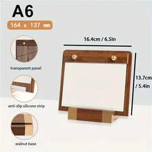 1PC Walnut Wood Base Tent Sign Holder With Metal Finish And Transparent Panel, Anti-Slip Silicone Strip, A4 Size Display For Certificates, Menus, And Signs