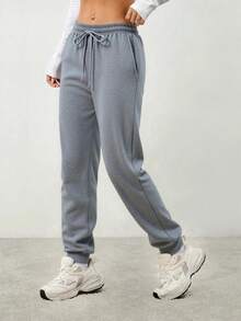 Pantalones Largos de Moda para Mujer - Cómodos y Casual con Bolsillos y Cintura Ajustable con Cuerda - Perfectos para el Día a Día - Gris - Ver 4