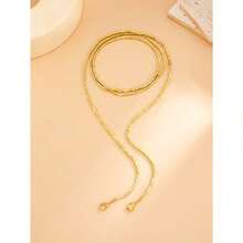 1 Piece Luxury Sparkling CZ Fake Pearls Beaded Long Necklace, Personalized Metal Disc Tassel Pendant Women's Necklace For Party, Gift And Everyday Wear - Vàng - Xem 5