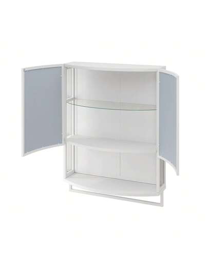 Moderne Arched Glass Two Door Cabinet (60cm) Shatterproof Spiegel out Double Layer Storage, Open Shelf Towel Rack Entryway, Living Room, Bathroom Dining Room view 4