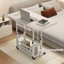 White/Multifunctional Desk On Wheels - Height-Adjustable Rolling Desk With Storage Shelves, Space-Saving Wood And Metal Frame, Compact Fiberboard Desktop For Home Office, Bedroom, Living Room, Sofa, Study - 白色 - 查看 11