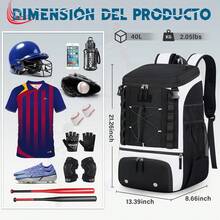Mochila de Beisbol Bolsa de Béisbol con Compartimento para Zapatos, Almacenamiento de Cascos Mochila Beisbol Ligera - Negro & Blanco - Ver 4
