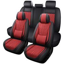 Nappa Leather 5 Seat Luxury Car Seat Covers Full Set Cushion Protector Fit Single Front Seats And Solid Bench 40/60 50/50 60/40 Split Bench Back Universal Fit For Most Cars 4 Season Use - 紅色 - 查看 9