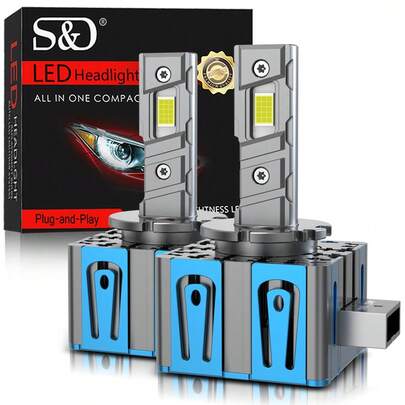 S&D Bombillas LED para faros de coche S&D D1S D3S, D1R D2S D3R D4S, Luces LED Turbo 6000K 30000LM, Kits de conversión HID Plug&Play