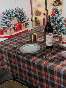 1pc Burgundy Plaid Woven Tablecloth, Vintage Country Style For Kitchen Decor, Rectangular Dining Table, Coffee Table, TV Stand, Foyer Multipurpose Cover Cloth, Suitable For Dining Room, Living Room, Holiday Gathering, Birthday Party, Dinner, Home Decor, Christmas Decoration - Multicolor - View 7