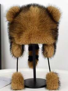 Neue Winter Dicke Waschbär Winddichte und Kälte schützende Ohrenmütze mit süßen Fuchsohren, kleiner Plüschhut für Mädchen und Studenten für Outdoor-Festivals, vielseitig modische gestrickte Mütze