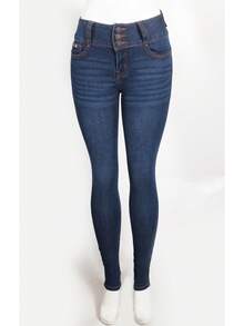 Women's Colombian Skinny Jeans - 深色水洗藍 - 查看 3