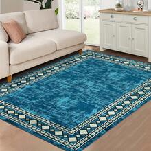 1 Piece Turquoise Blue Green Beige White Plaid Diamond Geometric Rug - Large Modern Low Pile Machine Washable Rug, Suitable For Living Room, Bedroom, Hallway, Bathroom, Farmhouse Soft Floor Mat - Turquoise Blue And Beige Diamond Pattern - Multicolor - View 8