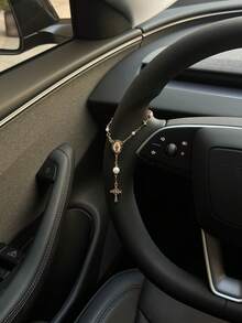 1 件彩色珍珠十字架方向盘念珠挂饰 | 念珠汽车吊坠配件 | 汽车装饰 | 汽车吊坠 | 独特时尚汽车挂饰 - 珍珠十字架 - 查看 7