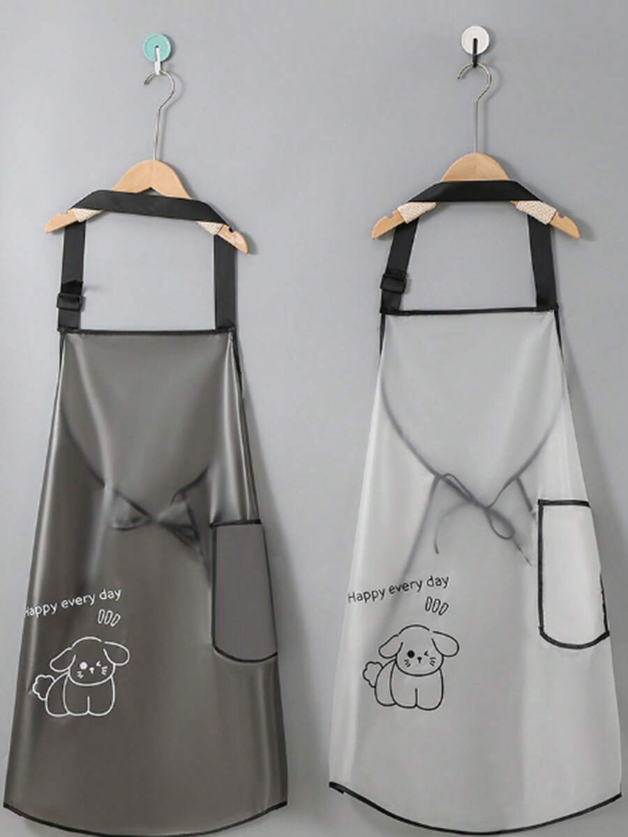 Semi-Transparent Waterproof Oil-Proof TPU Apron, Adjustable Neck Tie, Cute Cartoon Kitchen Apron For Women - Multicolor - View 1
