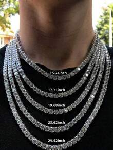 1 件男士时尚男士网球链项链，嘻哈风格闪亮水钻首饰，男士礼物 - 網球鏈 - 查看 11