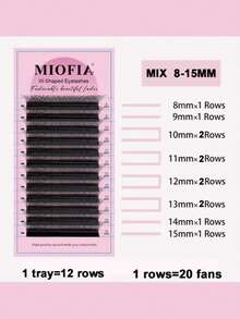 MIOFIA 16股合成貂皮睫毛延长 3D W 柔软自然 C/D 卷曲 8-15毫米混合高品质假睫毛化妆工具