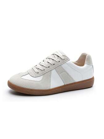 Women's Men's Leather Flat Sneakers Retro Tennis Shoes  Lace Up Sneakers  Lightweight Comfort Walking Footwear For Women Men