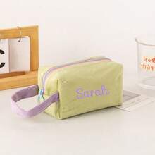 Custom Embroidered Corduroy Travel Toiletry Bag With Contrast Handle, Portable Makeup Pouch, Cosmetic Organizer For Daily Use, Lightweight Handbag, Coin Purse, Small Makeup Bag For Girl, Cute Corduroy Storage Bag, Ideal For Girl And Girls,Christmas Gift Supplies - Multicolor - View 13