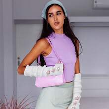 White Lace Arms Sleeves, Long Fingerless Arm Warmers, Autumn Winter Cute Knitted Arm Covers Women (16.5 Inch) - Ren - Xem 4