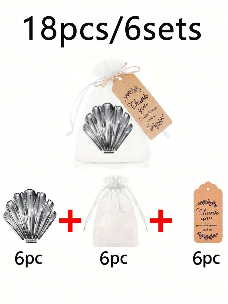 18 Pcs/6Sets Elegant Shell-Shaped MakeupMirror| Bridal Shower Favors With Thank YouCards & Organza Bags | Wedding SouvenirGifts For Guests, Princess Theme Party Favors, Bridesmaid Gifts - Multicolor - View 1
