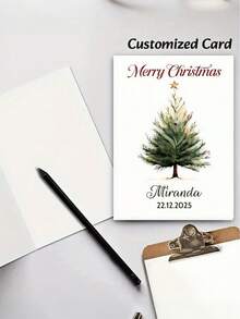 Personalized Christmas Card, Customizable With Name And Date, Personalized Greeting Card, Personalized Name And Date, Personalized Christmas Card, Personalized Cozy Christmas Tree, Ideal For Holiday Celebrations, Great Gift For Friends, Family And Classmates.,Diy - Multicolor - View 5
