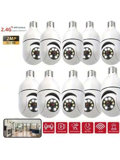 FHD 2MP Wireless Verlichting Bulb Security Camera, Work 2, 4ghz WiFi, Motion Auto Tracking, Way Audio, Spotlight Night Vision, E27 Screw In CCTV Camera