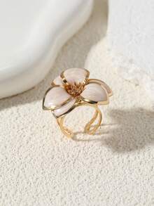 1pc Shiny Geometric Crystal 3D Open Ring, Colorful Flower Ring, Suitable For Daily Wear