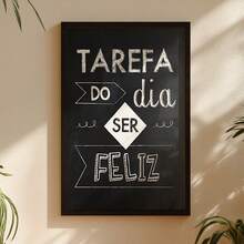Framed Picture Task Of The Day Be Happy Positive Phrase Black And White Office Wall - Hitam - View 2