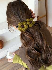 topshiny 1个复古针织双花香蕉发夹，特大号马尾辫发圈，发饰，爪夹，发卡，发夹，头部饰品，女士发饰 - 彩色 - 查看 8