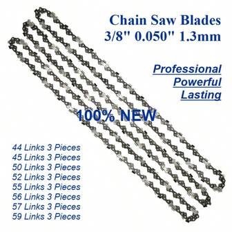 Chainsaw Blades 3 Pieces Saw Chains Semi Chisel For 3/ 8" Pitch 1.3mm Gauge 44 45 50 52 55 56 57 59 Drive Links Are Available